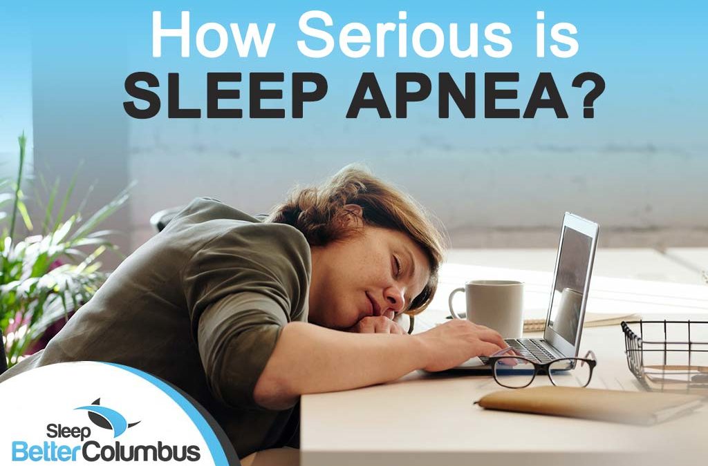 Photo of a woman sleeping at her desk with the text: How Serious is Sleep Apnea?