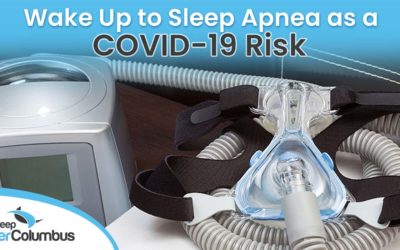 Informative image of an oxygen mask, associated with 'Sleep Better Columbus' and emphasizing the connection between sleep apnea and COVID-19 risk. The visual aligns with the page's context, providing crucial insights into the relationship between sleep health and respiratory well-being during the pandemic.