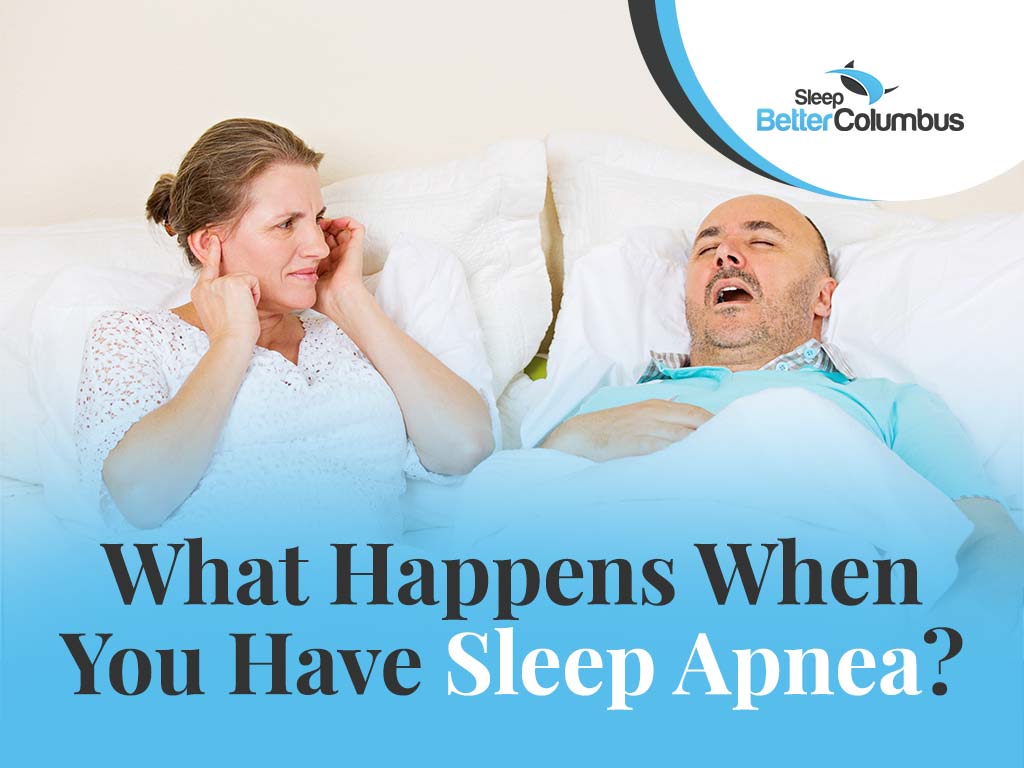 Photo of a man snoring with the text: What Happens When You Have Sleep Apnea?