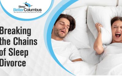 Image is of Unhappy woman awake lying in bed, shouting, covering ears with pillow because of mans snoring. Sleep Better Columbus - Say goodbye to sleepless nights and wake up refreshed with Sleep Better Columbus! Our innovative "Sleep Divorce" solution allows couples to sleep separately while preserving their relationship. With individual sleeping spaces tailored to each partner's needs, you can finally enjoy uninterrupted and restful nights of sleep. Sleep Better Columbus provides a range of comfortable and customizable sleeping options, including separate bedrooms or adjustable beds that allow for personalized comfort settings. Reclaim your nighttime tranquility and wake up ready to conquer each day together - without the fatigue and tension that comes from sharing a bed. Experience the benefits of Sleep Better Columbus and discover how sleeping separately can actually strengthen your relationship by allowing both partners to enjoy the rejuvenating rest they deserve. Don't let an incompatible sleep routine ruin your relationship - try Sleep Better Columbus today!