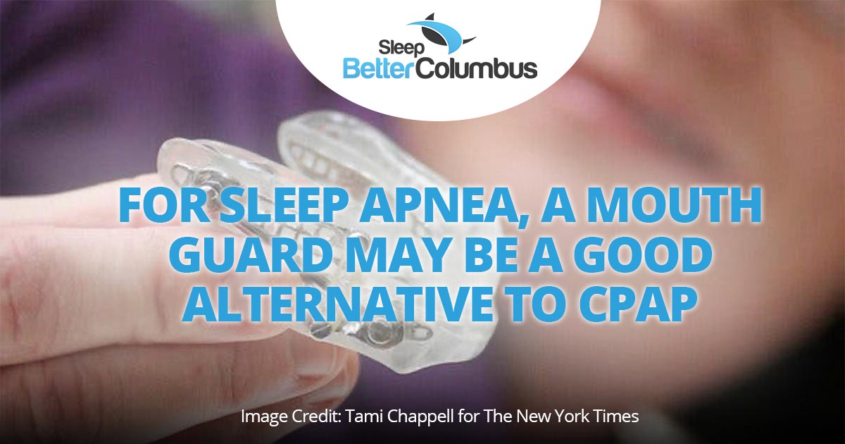 Image of person holding a sleep apnea mouth guard from NY Timesptima